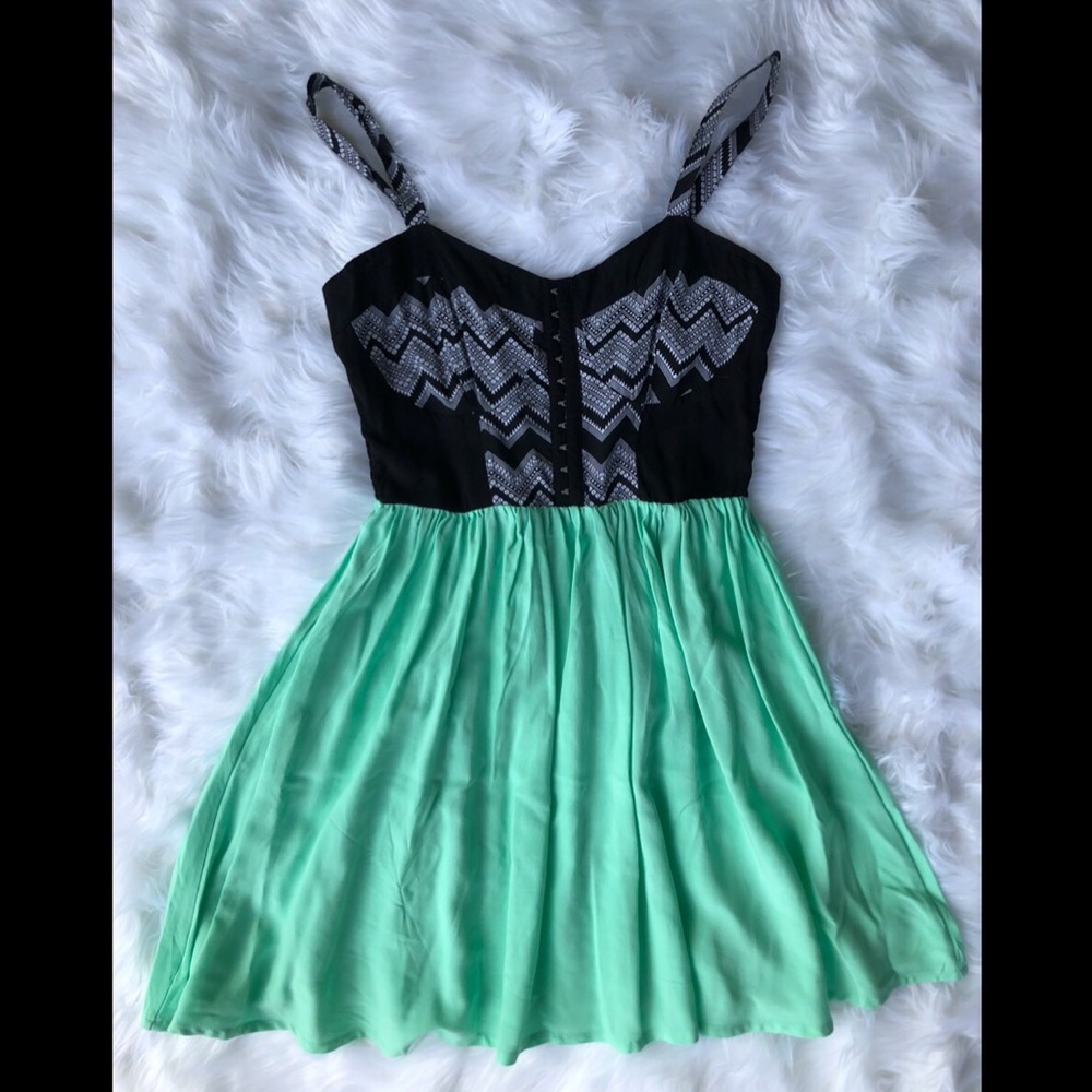 Emp Pre dress in black and teal